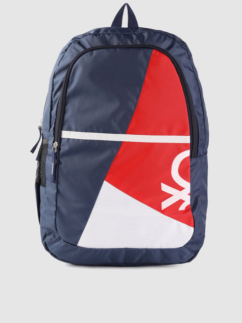 

United Colors of Benetton Unisex Navy & Red Colourblocked Laptop Backpack, Navy blue