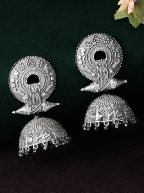 

Rubans Silver-Toned Dome Shaped Jhumkas