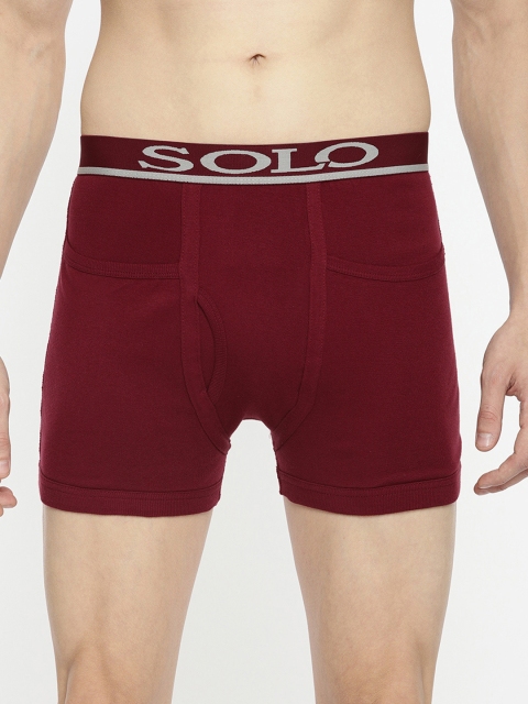 

SOLO Men Maroon Solid Trunks Rib Pocket