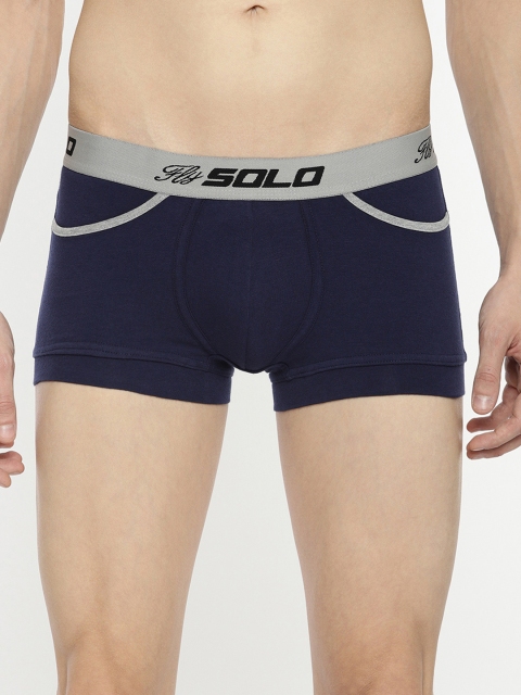 

SOLO Men Navy Blue Solid Trunks Grip Pocket