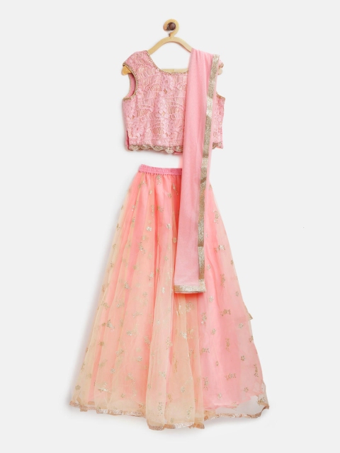 

Biba Girls Pink & Golden Ready to Wear Printed Lehenga & Lace Blouse with Dupatta