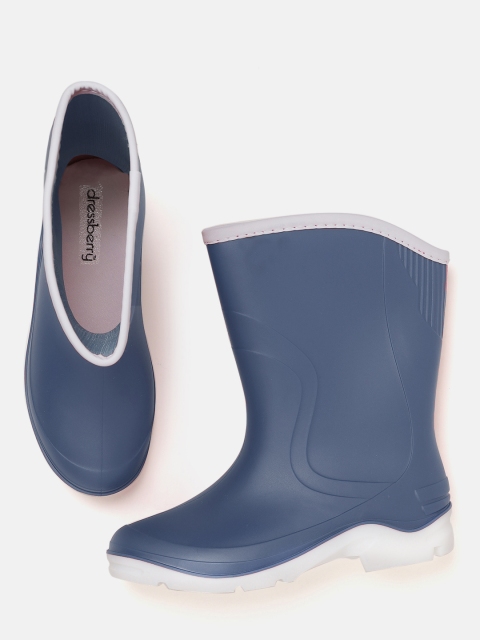 

DressBerry Women Navy Blue Solid Synthetic Mid-Top Gum Boots
