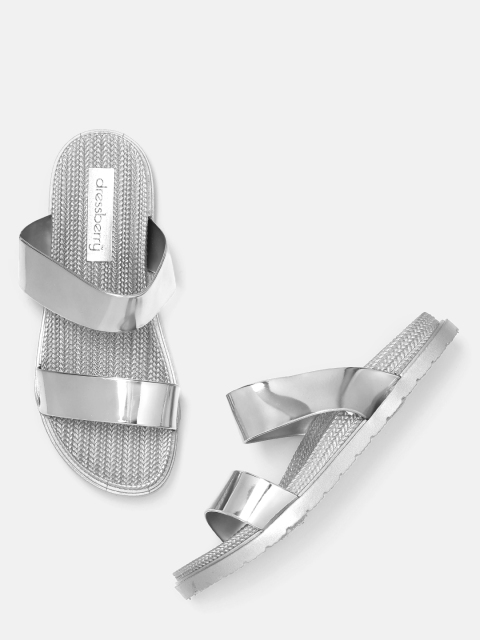 

DressBerry Women Silver-Toned Solid Open Toe Flats