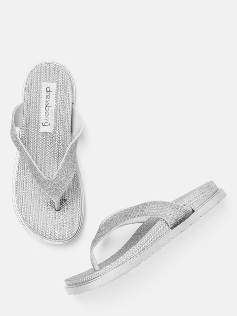 

DressBerry Women Silver-Toned Shimmer Open Toe Flats
