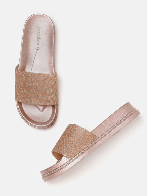 

DressBerry Women Rose Gold-Toned Shimmer Open Toe Flats