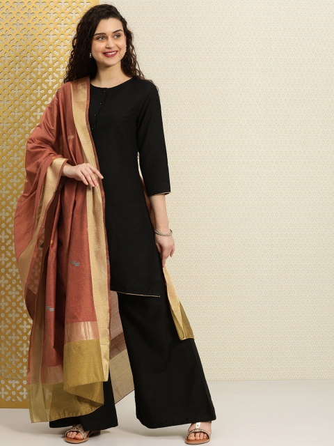 

House of Pataudi Maroon & Gold-Coloured Woven Design Dupatta