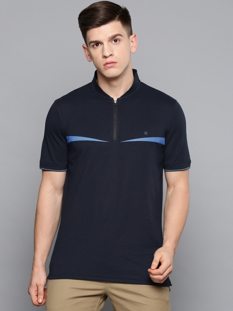 

Louis Philippe Men Navy Blue Solid Mandarin Collar T-shirt