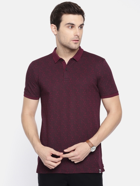 

Louis Philippe Ath.Work Men Burgundy & Black Printed Polo T-shirt