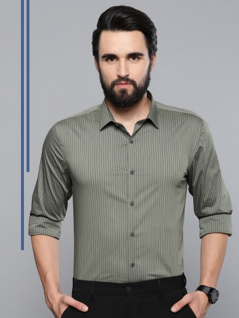 

Louis Philippe Ath.Work Men Olive Green Super Slim Fit Striped Smart Casual Shirt