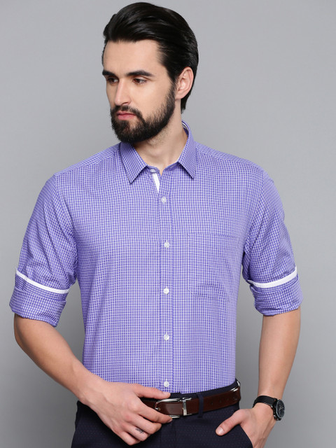 

Louis Philippe Men Blue & White Slim Fit Self Checked Formal Shirt