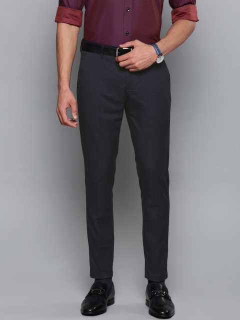 

Louis Philippe Men Navy Blue Comfy Tapered Fit Checked Formal Trousers