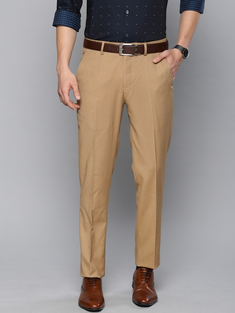 

Louis Philippe Men Dark Beige Slim Fit Self Design Formal Trousers