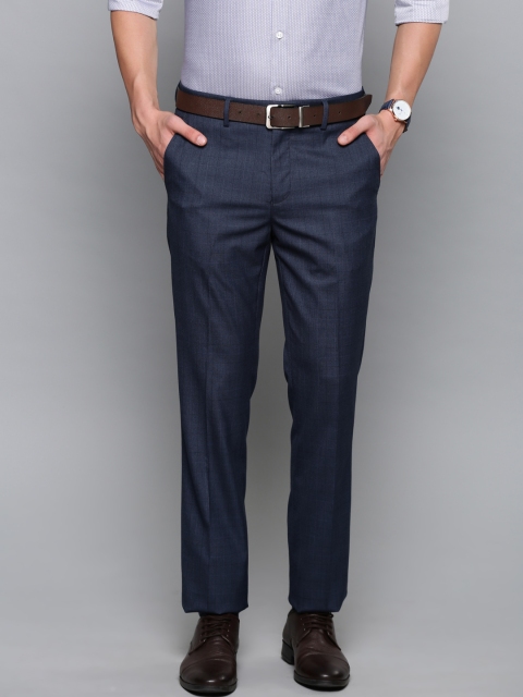 

Louis Philippe Men Navy Blue Slim Fit Self Checked Formal Trousers