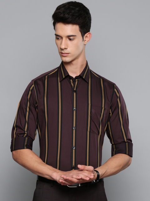

Louis Philippe Men Burgundy & Mustard Yellow Slim Fit Striped Formal Shirt