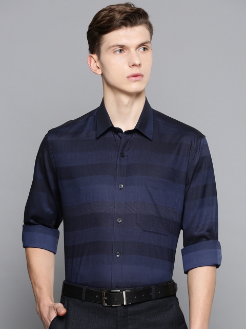 

Louis Philippe Men Navy Blue & Black Slim Fit Striped Formal Shirt