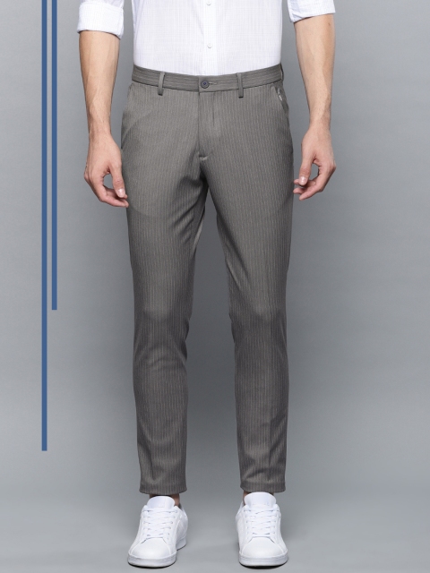 

Louis Philippe Ath.Work Men Grey & White Tapered Fit Self-Striped Formal Trousers