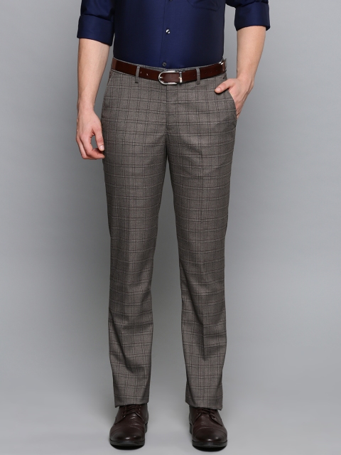

Louis Philippe Men Grey & Brown Golf Leisure Slim Fit Checked Formal Trousers