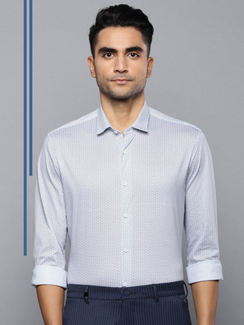 

Louis Philippe Ath.Work Men White & Blue Super Slim Fit Printed Formal Shirt