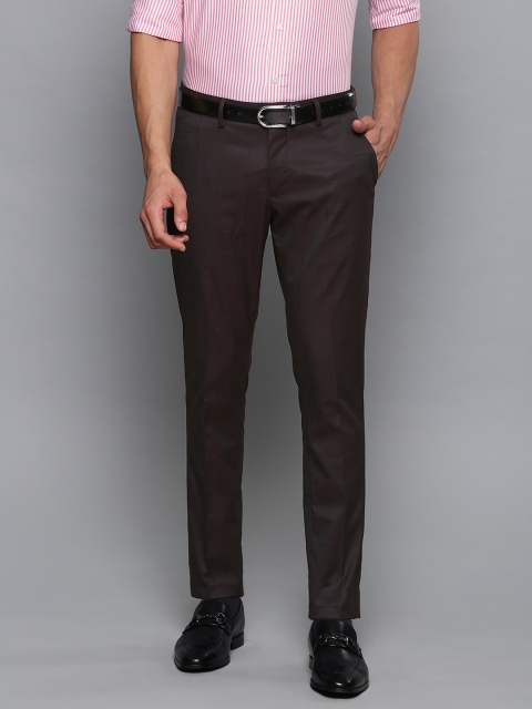 

Louis Philippe Men Burgundy Comfy Tapered Fit Checked Formal Trousers
