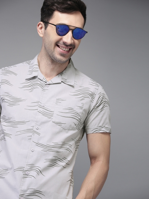 

HERE&NOW Men Grey Slim Fit Printed Casual Shirt