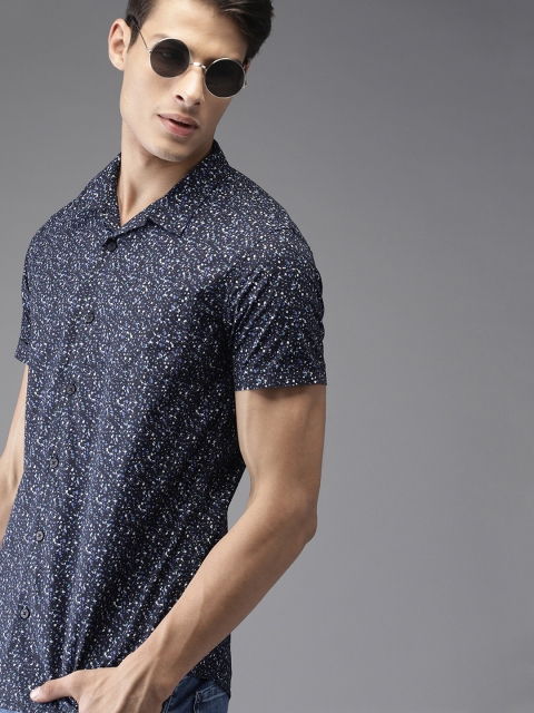 

HERE&NOW Men Navy Blue & White Slim Fit Printed Casual Shirt