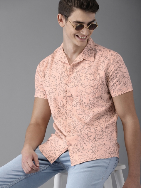 

HERE&NOW Men Peach-Coloured Slim Fit Printed Casual Shirt
