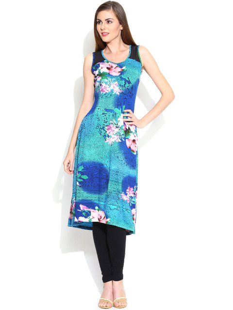 

Rain & Rainbow Blue & Green Printed Kurta