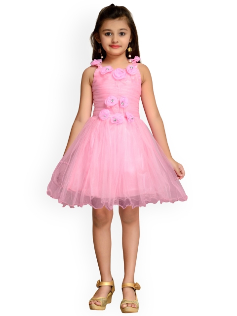 

Kidling Girls Pink Solid Fit and Flare Dress