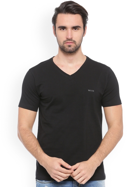

WITH Men Black Slim Fit Solid V-Neck T-shirt