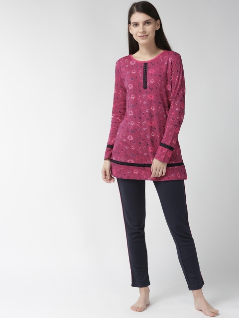 

MADAME M SECRET Women Pink & Navy Blue Printed Night Suit S9W30544 076
