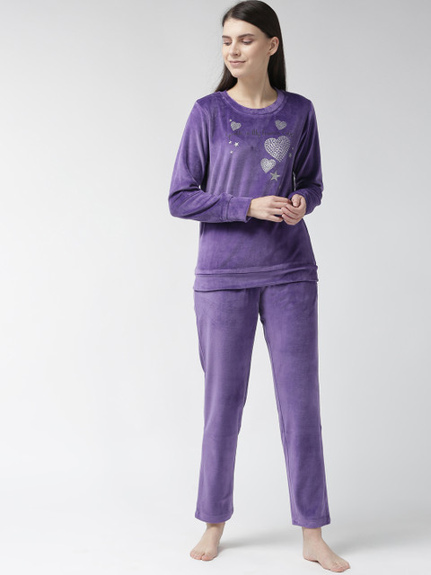 

MADAME M SECRET Women Purple Printed Night Suit S9W30586 032