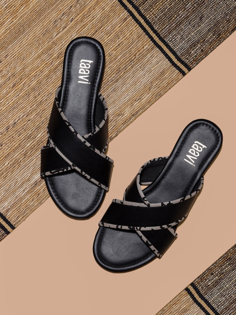 

Taavi Women Black Printed Bagru Open Toe Sustainable Flats