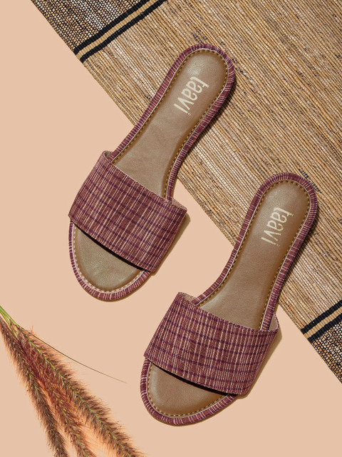

Taavi Women Purple & Brown Woven Legacy Printed Open Toe Flats
