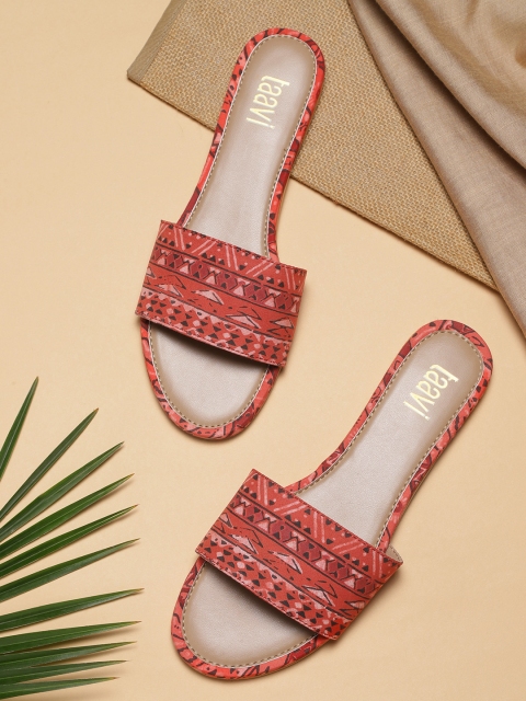 

Taavi Women Red & Black Bagru Hand Block Print Open Toe Sustainable Flats
