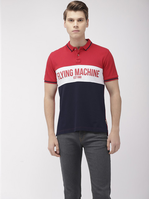 

Flying Machine Men Navy & Red Colourblocked Polo Collar T-shirt, Navy blue