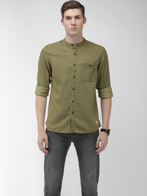 

Flying Machine Men Olive Green Slim Fit Solid Casual Shirt
