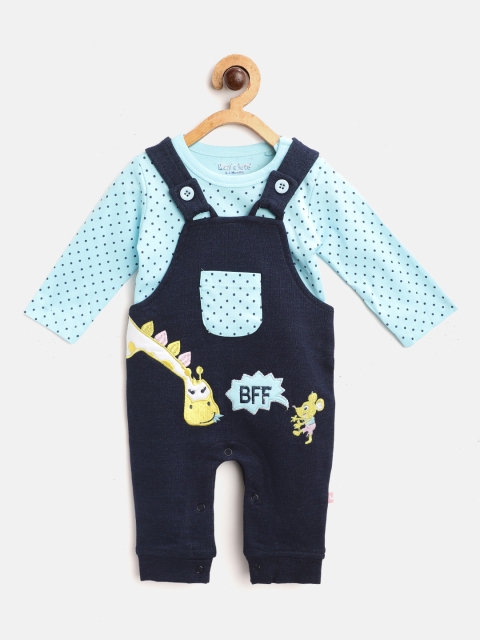 

Moms Love Infant Girls Navy Blue Applique Detail Cotton Dungaree with T-shirt