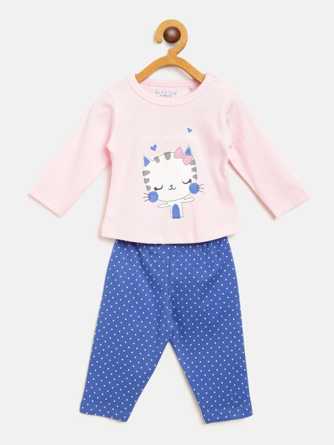 

Moms Love Girls Pink & Blue Printed T-shirt with Pyjamas