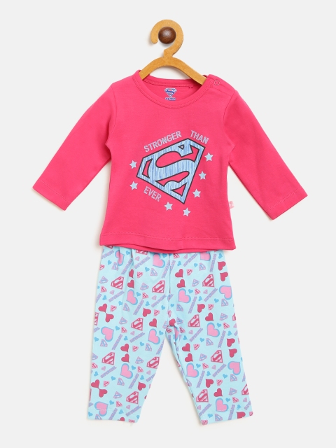 

Moms Love Girls Pink & Blue Printed T-shirt with Pyjamas
