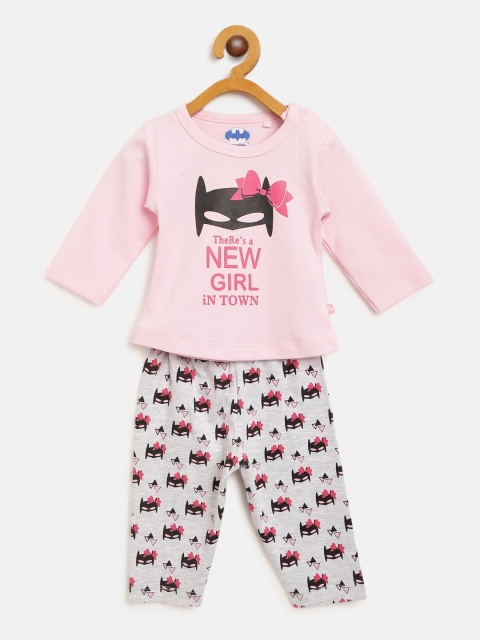

Moms Love Girls Pink & Grey Melange Batman Print T-shirt with Pyjamas