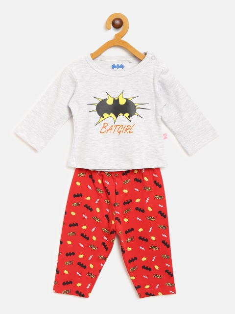 

Moms Love Girls Grey Melange & Red Printed T-shirt with Pyjamas