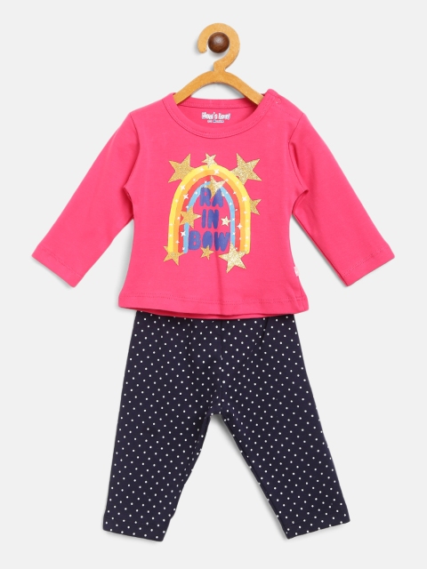 

Moms Love Girls Pink & Navy Blue Printed T-shirt with Pyjamas