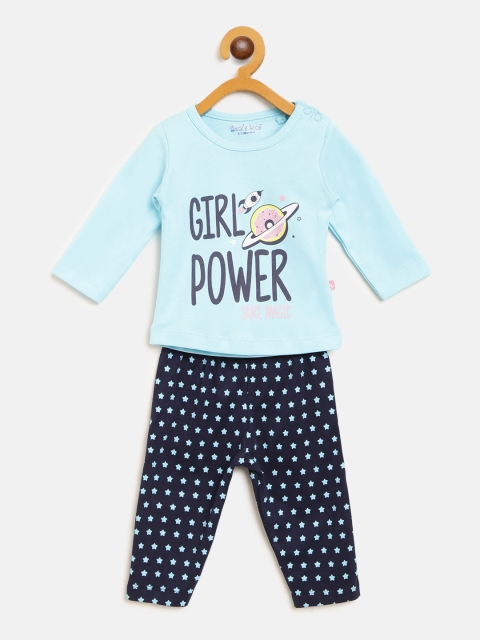

Moms Love Girls Blue Printed T-shirt with Pyjamas