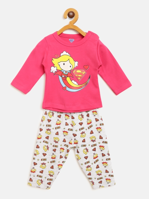 

Moms Love Girls Pink & Grey Melange Printed T-shirt with Pyjamas
