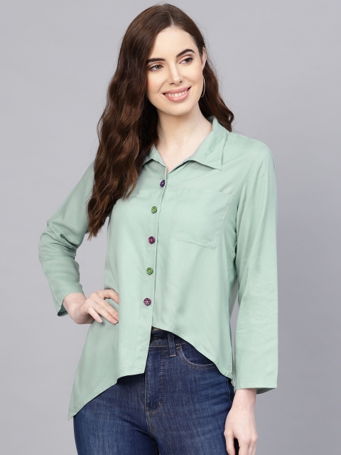 

Jaipur Kurti Women Green Regular Fit Solid Casual Shirt