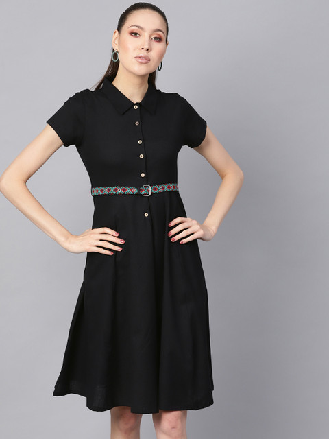 

SASSAFRAS Women Black Solid Shirt Dress