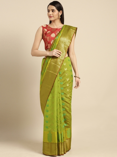 

Varkala Silk Sarees Green & Red Silk Blend Woven Design Banarasi Saree
