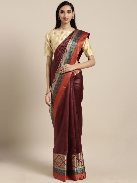 

Varkala Silk Sarees Coffee Brown & Gold-Toned Solid Silk Blend Banarasi Saree