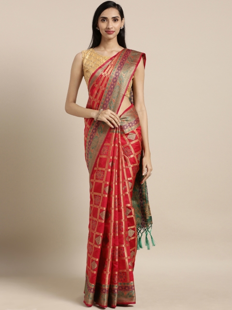 

Varkala Silk Sarees Red & Gold-Coloured Silk Blend Woven Design Patola Saree