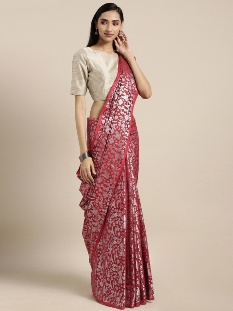 

Varkala Silk Sarees Red & Silver-Toned Silk Blend Woven Design Banarasi Saree